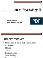 Introduction To Psychology II: Motivation-Ii Miss Adeela Aslam