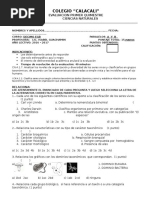 Evaluación Quimestral Ciencias Naturales