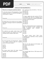 Avaliacao de Matematica Situacoes Problema