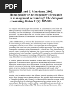 Lukka, K. and J. Mouritsen. 2002. Homogeneity or Heterogeneity of Research in Management Accounting? The European