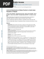 HHS Public Access: Level and Determinants of Kidney Function in A South Asian Population in Pakistan