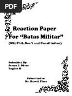 Reaction Paper For "Batas Militar": (SS2 Phil. Gov't and Constitution)