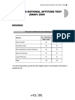 Symbiosis National Aptitude Test (SNAP) 2005: Instructions