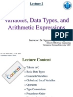 Lecture 2-Variables, Data Types and Arithmetic Expressions