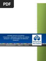 Defensoria Del Pueblo - Informe Especial de Riesgo Violencia y Amenazas Contra Los Lideres Sociales y Los Defensores de Derechos Humanos 30 Marzo 2017