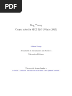 Ring Theory Course Notes For MAT 3143 (Winter 2013) - Alistair Savage