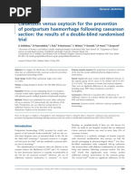 Carbetocin Versus Oxytocin For The Prevention of Postpartum Haemorrhage Following Caesarean Section: The Results of A Double-Blind Randomised Trial