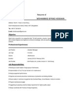 Resume of Mohammad Efrad Hossain Job Document