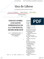 Ensayo Sobre Los Datos Inmediatos de La Conciencia, Henri Bergson - Crítica de Libros