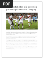 Políticos Felicitan A La Selección Peruana Por Vencer A Uruguay