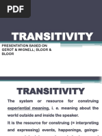 Transitivity: Presentation Based On Gerot & Wignell Bloor & Bloor