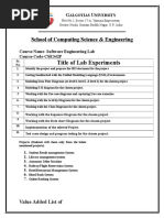 Software Engineering Lab - CSE342P Experiment List