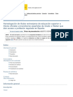 Homologación de Títulos Extranjeros de Educación Superior A Títulos Oficiales Universitarios Españoles de Grado o Máster Que Den Acceso A Profesión Regulada en España