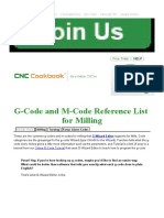 CNC G-Code and M-Code Reference List For CNC Mills