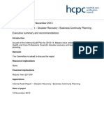 Audit Committee, 28 November 2013 Internal Audit Report - Disaster Recovery / Business Continuity Planning Executive Summary and Recommendations