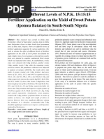 Effect of Different Levels of N.P.K. 15:15:15 Fertilizer Application On The Yield of Sweet Potato (Ipomea Batatas) in South-South Nigeria