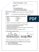 3º Ano - Avaliação de Geografia