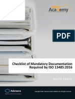 Checklist of Mandatory Documentation Required by Iso 13485 2016 en