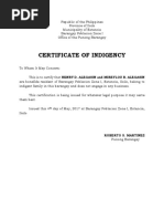 Certificate of Indigency