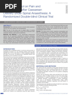 Effect of Ketofol On Pain and Complication After Caesarean Delivery Under Spinal Anaesthesia: A Randomized Double-Blind Clinical Trial