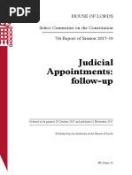 Judicial Appointments: Follow-Up: House of Lords Select Committee On The Constitution 7th Report of Session 2017-19