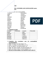 Unit 1: People: Vocabulary: Countries and Nationalities (Paises y Nacionalidades)