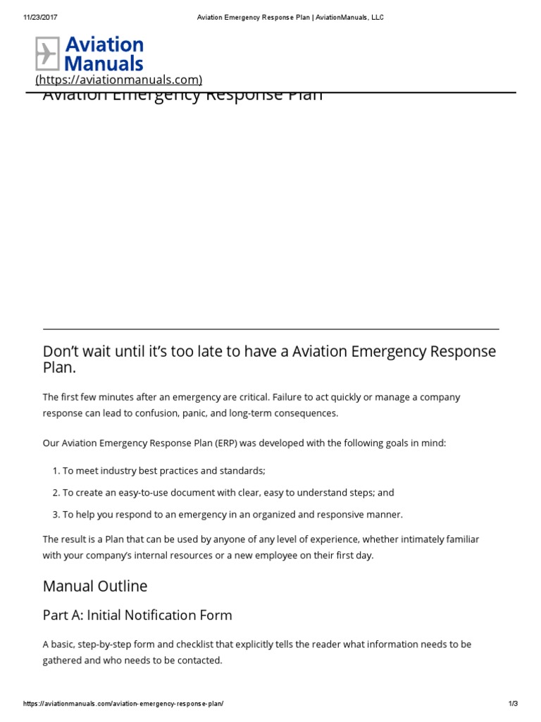 Aviation Emergency Response Plan _ AviationManuals, LLC | National ...