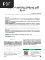 Factors Affecting Utilization of University Health Services in A Tertiary Institution in South-West Nigeria