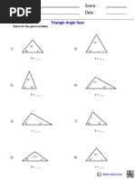 Name: Teacher: Date: Score:: Triangle Angle Sum