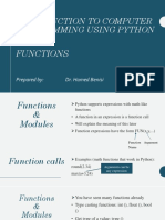 Introduction To Computer Programming Using Python Functions: Prepared By: Dr. Hamed Benisi