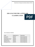 Job Analysis For A Given Job Classification: Human Resource Management and Industry Relations (MN 4122)