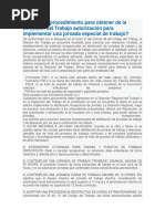 Autorización para Implementar Una Jornada Especial de Trabajo