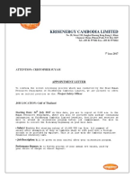 Krisenergy Cambodia Limited: Appointment Letter