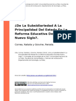 Correa, Natalia y Giovine, Renata (2010) - de La Subsidiariedad A La Principalidad Del Estado en La Reforma Educativa de Este Nuevo Sigloo PDF