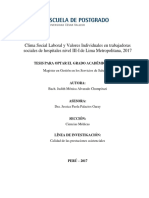 Clima Social Laboral y Valores Individuales en Trabajadoras Sociales de Hospitales Nivel III-I de Lima Metropolitana, 2017