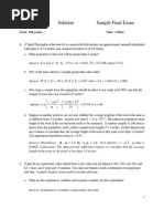 Statistics 151 Solution Sample Final Exam: Total: 100 Points Time: 3 Hour