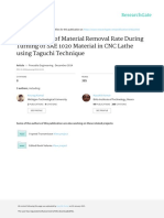 Optimization of Material Removal Rate During Turning of SAE 1020 Material in CNC Lathe Using Taguchi Technique