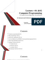 Lecture - 0 1 & 0 2 Computer Programming: DR Muhammad Ali Memon IICT, University of Sindh