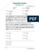 Basic Trigonometriy Formulas For Class 10