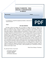 5º Básico Lenguaje y Comunicación Prueba Final 2° Semestre