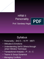 HRM Ii Personality: Prof. Sandeep Hegde