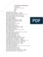 Tcodes Used For SAP Plant Maintenance