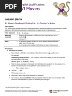 A1 Movers 2018 Lesson Plan Reading and Writing Part 1