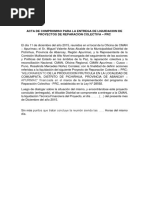 Acta de Compromiso para La Entrega de Liquidacion de Proyectos de Reparacion Colectiva