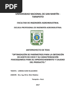 Antepoptimización de Parámetros para La Obtención de Aceite de Coco