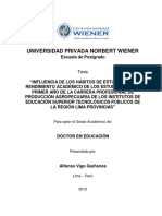 Hábitos de Estudio en El Rendimiento Académico de Los Estudiantes