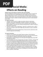 Effects of TV and Social Media On Reading and Behavior