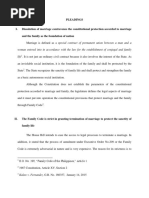 Pleadings: Woman Entered Into in Accordance With The Law For The Establishment of Conjugal and Family Life