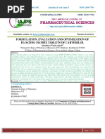 Pharmaceutical Sciences: Formulation, Evaluation and Optimization of Floating Matrix Tablets of Carvedilol