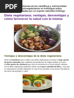 Dieta Vegetariana. Ventajas y Cómo Favorecer La Salud Con La Misma